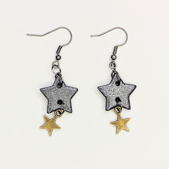 Leather Style with Bronze Coloured Star Charm Trapeze Earrings