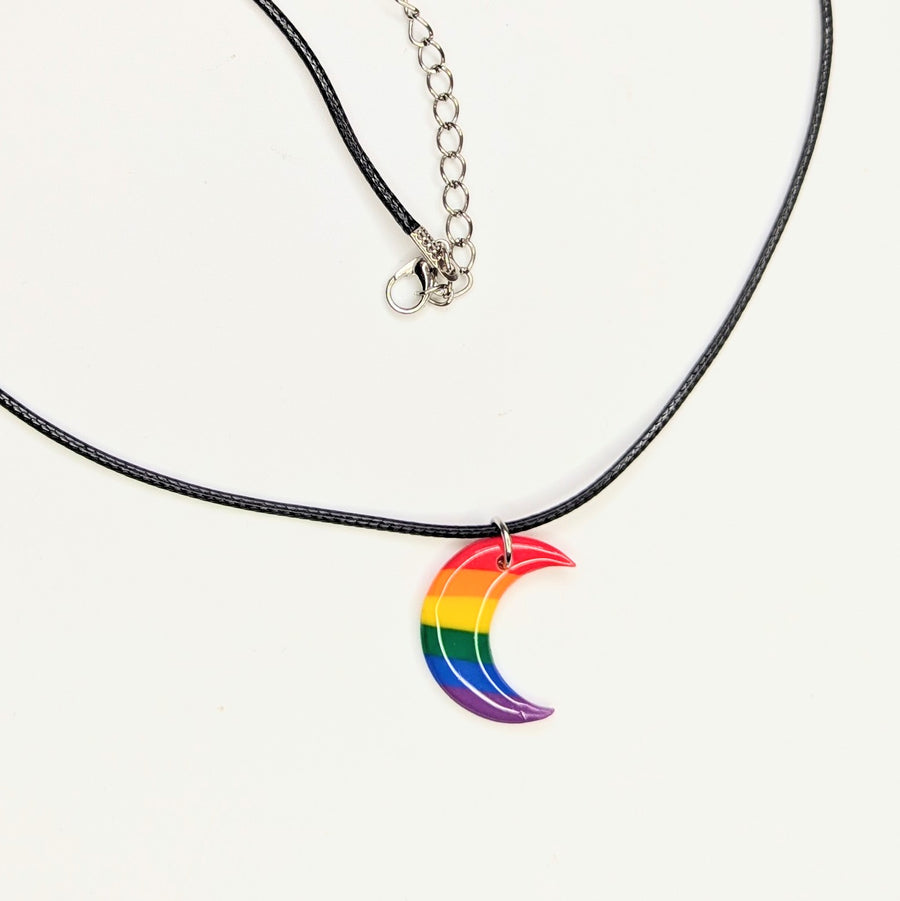 LGBTQ+ Pride Rainbow Polymer Clay Moon Necklace