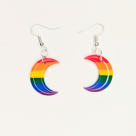 Rainbow Pride Moon Drop Earrings LGBTQ Jewellery