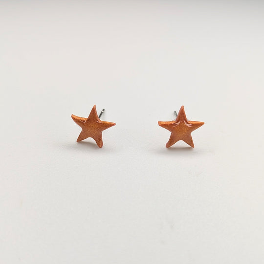 Sparkly Orange Cute Star Stud Earrings