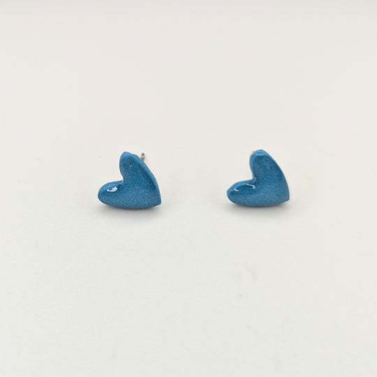 Sparkly Blue Cute Heart Stud Earrings