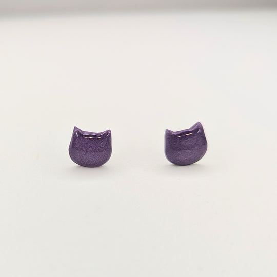 Sparkly Purple Cat Face Stud Earrings