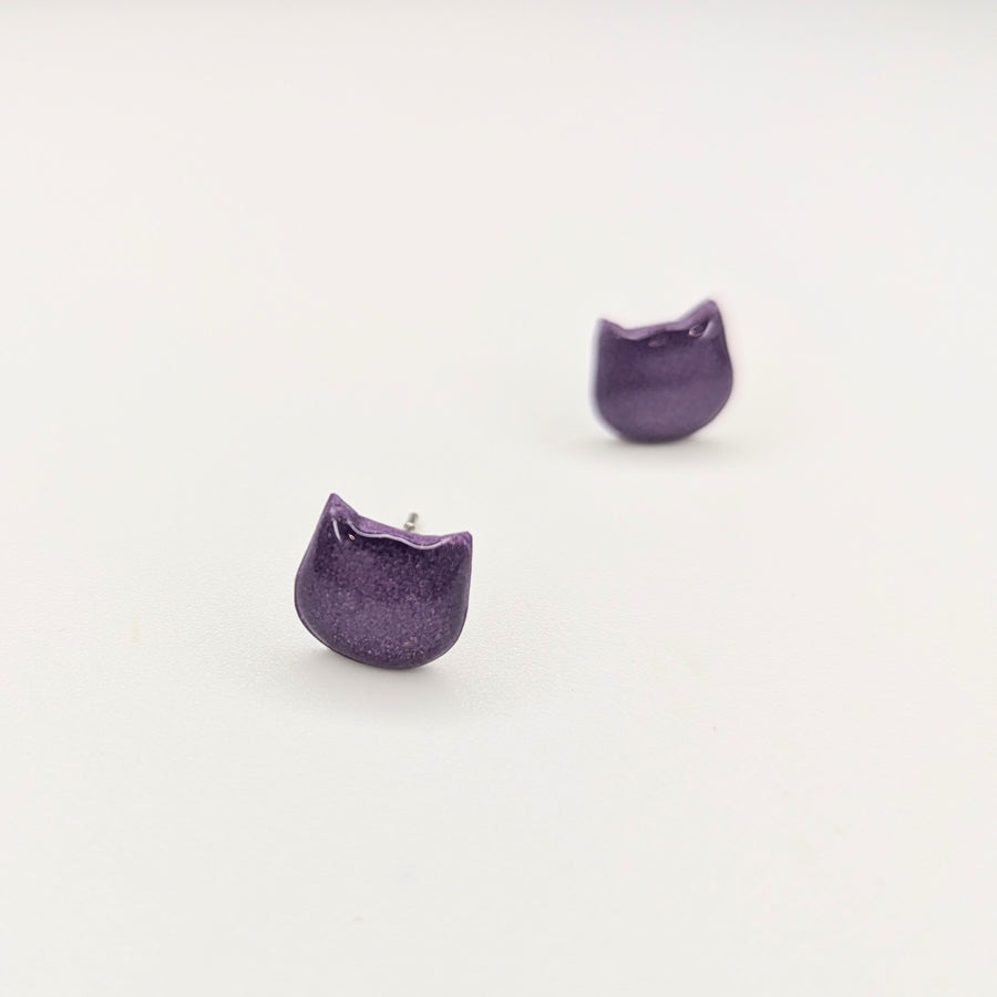 Sparkly Purple Cat Face Stud Earrings