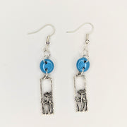 Sparkly Blue Circle Topped Mushroom Charm Drop Earrings