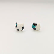 Sparkly Green & White Leopard Print Cat Face Stud Earrings