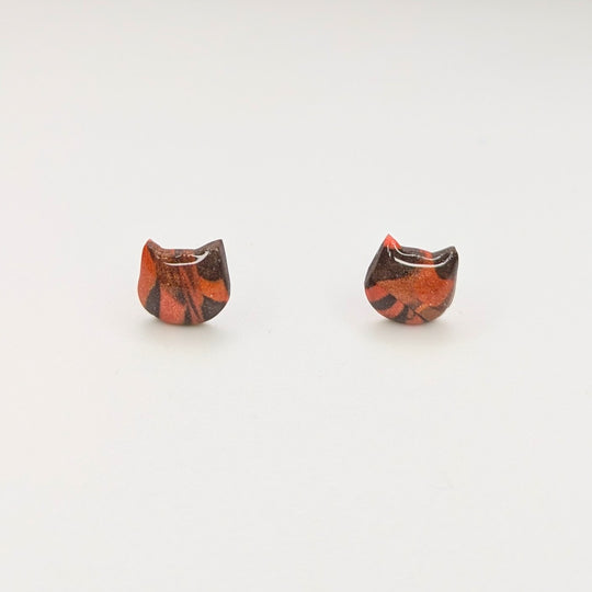 Marbled Autumnal Cat Face Stud Earrings