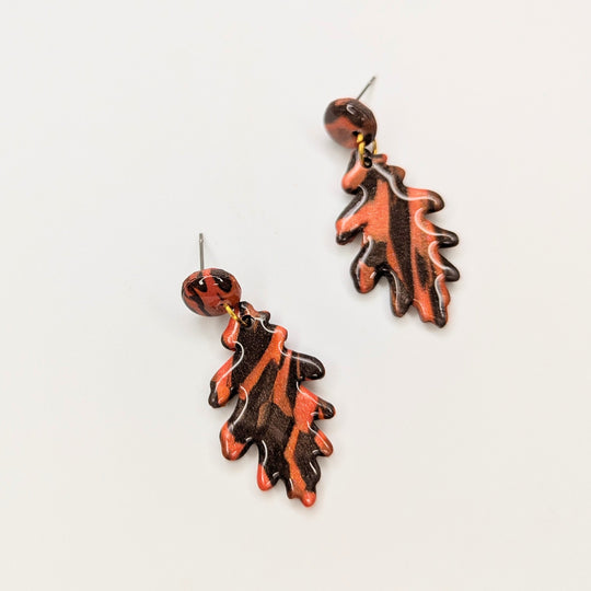 Marbled Autumnal Leaf Trapeze Earrings