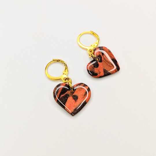 Marbled Autumnal Heart Huggie Hoop Earrings