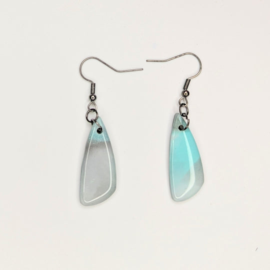 Marbled Sparkly Green & Silver Teardrop Drop Earrings