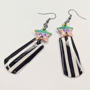 Beetlejuice Inspired Star Top Striped Trapeze Earrings