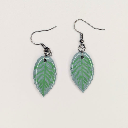 Sparkly Green Leaf Drop Earrings