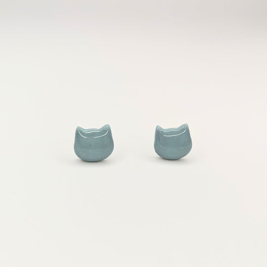 Sparkly Light Teal Cat Face Stud Earrings