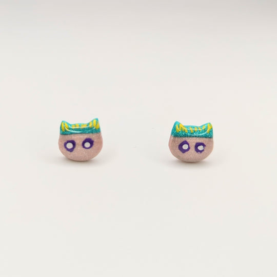 Beetlejuice Inspirited Sparkly Cute Cat Face Stud Earrings