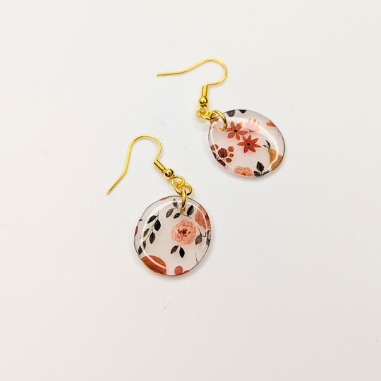 Semi Translucent Autumnal Print Circle Drop Earrings