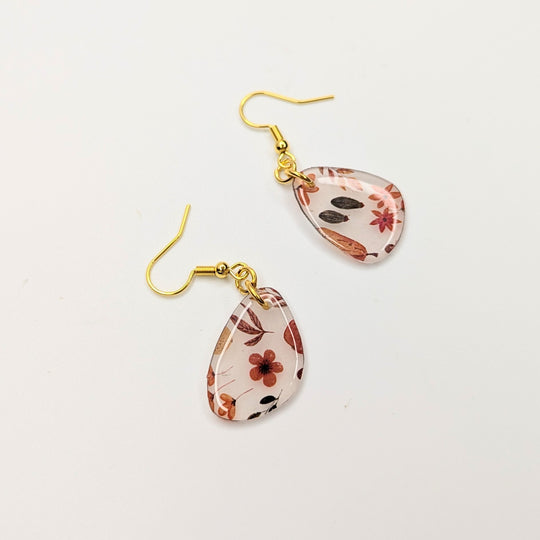 Semi Translucent Autumnal Print Teardrop Drop Earrings