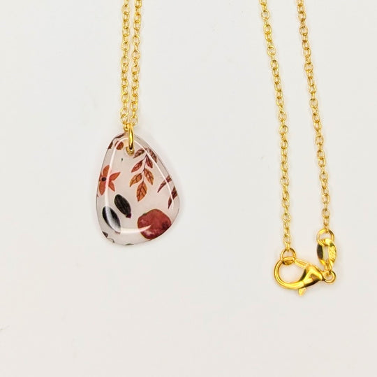 Semi Translucent Autumnal Print Teardrop Necklace