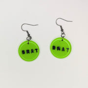 Neon Green "Brat" Circle Drop Earrings