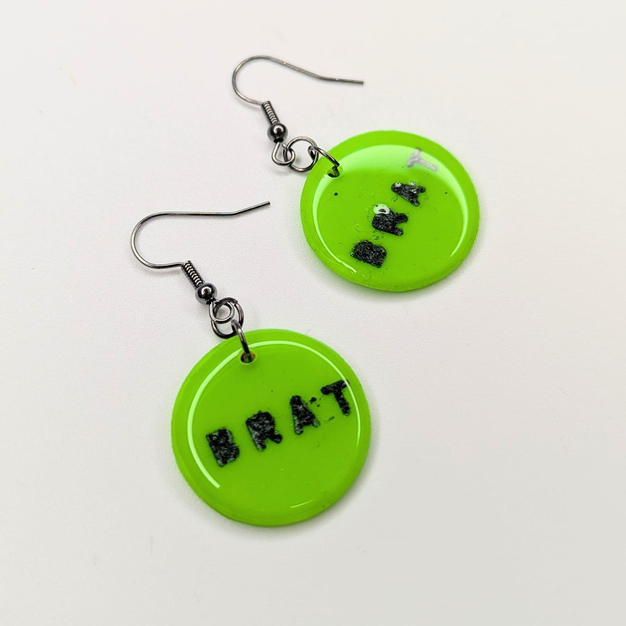 Neon Green "Brat" Circle Drop Earrings