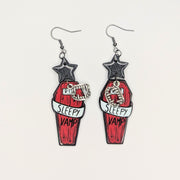 Sparkly Black Star Topped Coffin & Fangs Charm Trapeze Earrings