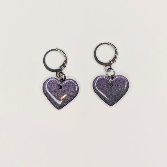 Sparkly Black & Purple Ombre Heart Huggie Hoop Earrings