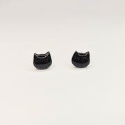 Sparkly Black Cat Face Stud Earrings