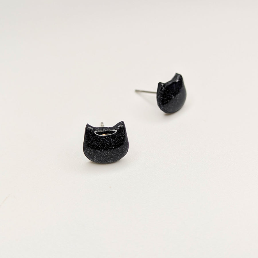 Sparkly Black Cat Face Stud Earrings