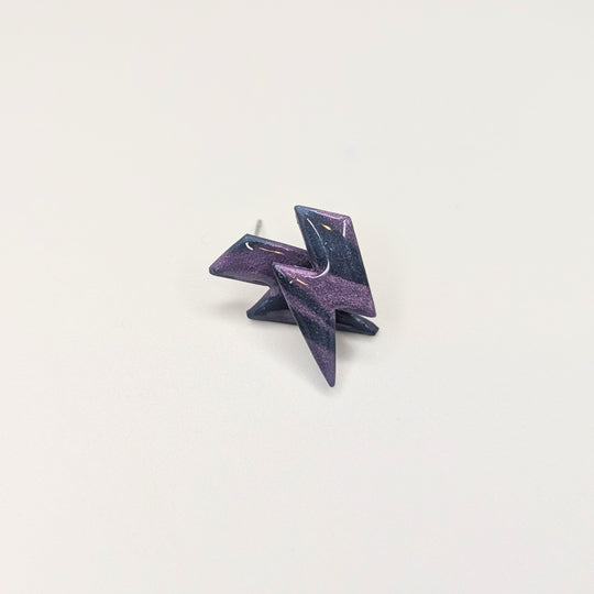 Shiny Marbled Blue & Purple Lightning Bolt Stud Earrings