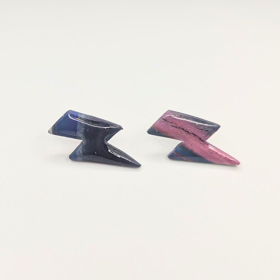 Dark Marbled Lightning Bolt Stud Earrings