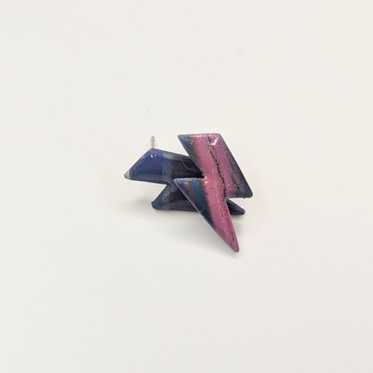 Dark Marbled Lightning Bolt Stud Earrings