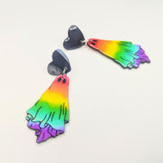 Dark, Sparkly Heart Topped Rainbow Ghost Charm Trapeze Earrings