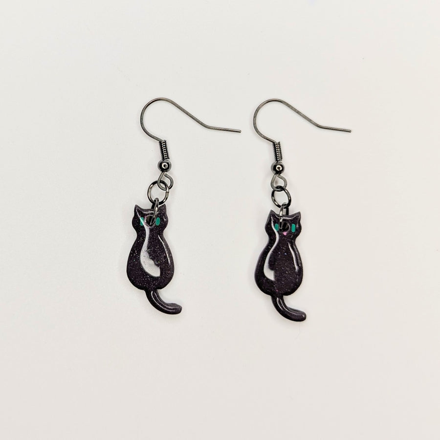 Sparkly Dark Purple Cute Cat Earrings