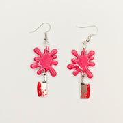 Sparkly Red Blood Splatter Topped Candy Cleaver Charm Trapeze Earrings