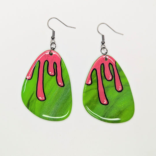 Oversized Bleeding Green Charm Halloween Drop Earrings