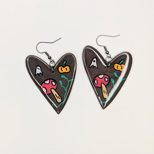 Oversized Wonky Heart Halloween Drop Earrings