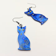 Spacey Blue & Gold Glittery Acrylic Cat Earrings