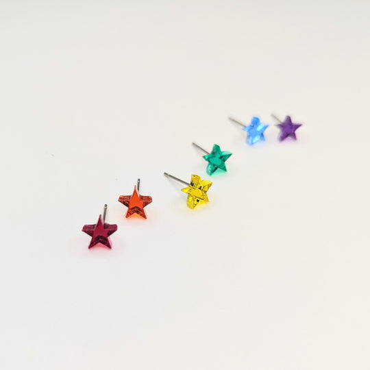 Pride Rainbow Mirrored Acrylic Star Earring Stud Pack, LGBTQ+ Queer Studs