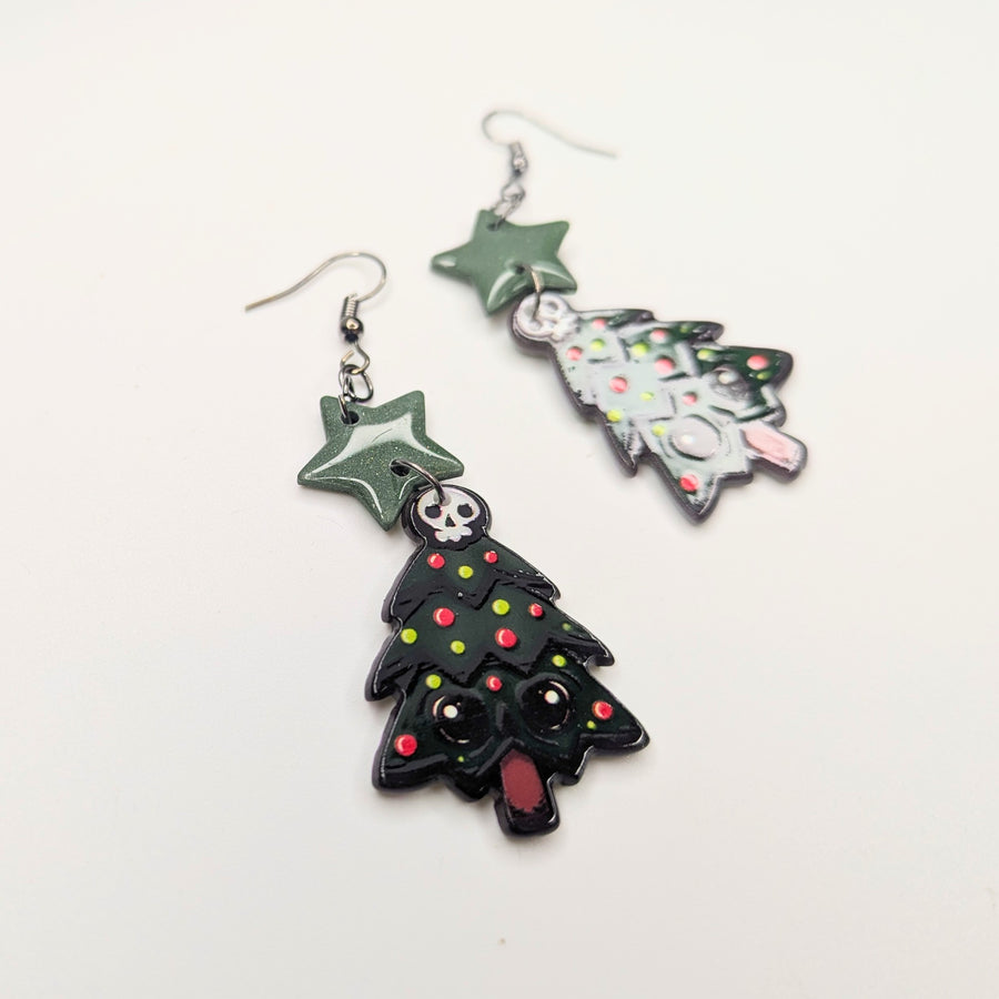 Creepy Christmas Tree Trapeze Earrings