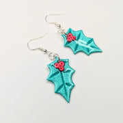 Sparkly Holly Leaf Drop Earrings