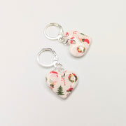 White Christmas Print Heart Huggie Hoop Earrings