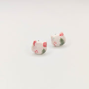 White Christmas Print Cat Face Stud Earrings