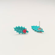 Sparkly Holly Leaf Stud Earrings