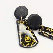 Black & Gold Christmas Doodle Trapeze Earrings