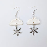 Sparkly White Cloud & Snowflake Charm Trapeze Earrings