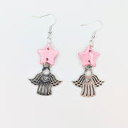 Sparkly Pink Star & Angel Charm Trapeze Earrings