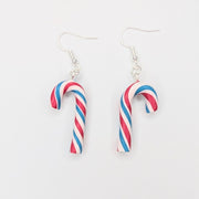 Red & Teal Green Striped Candy Cane Earrings