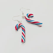 Red & Teal Green Striped Candy Cane Earrings