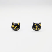 Black & Gold Cat Face Stud Earrings