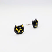 Black & Gold Cat Face Stud Earrings