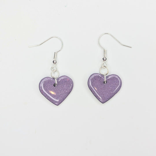 Sparkly Purple Heart Drop Earrings