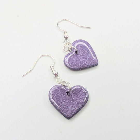 Sparkly Purple Heart Drop Earrings